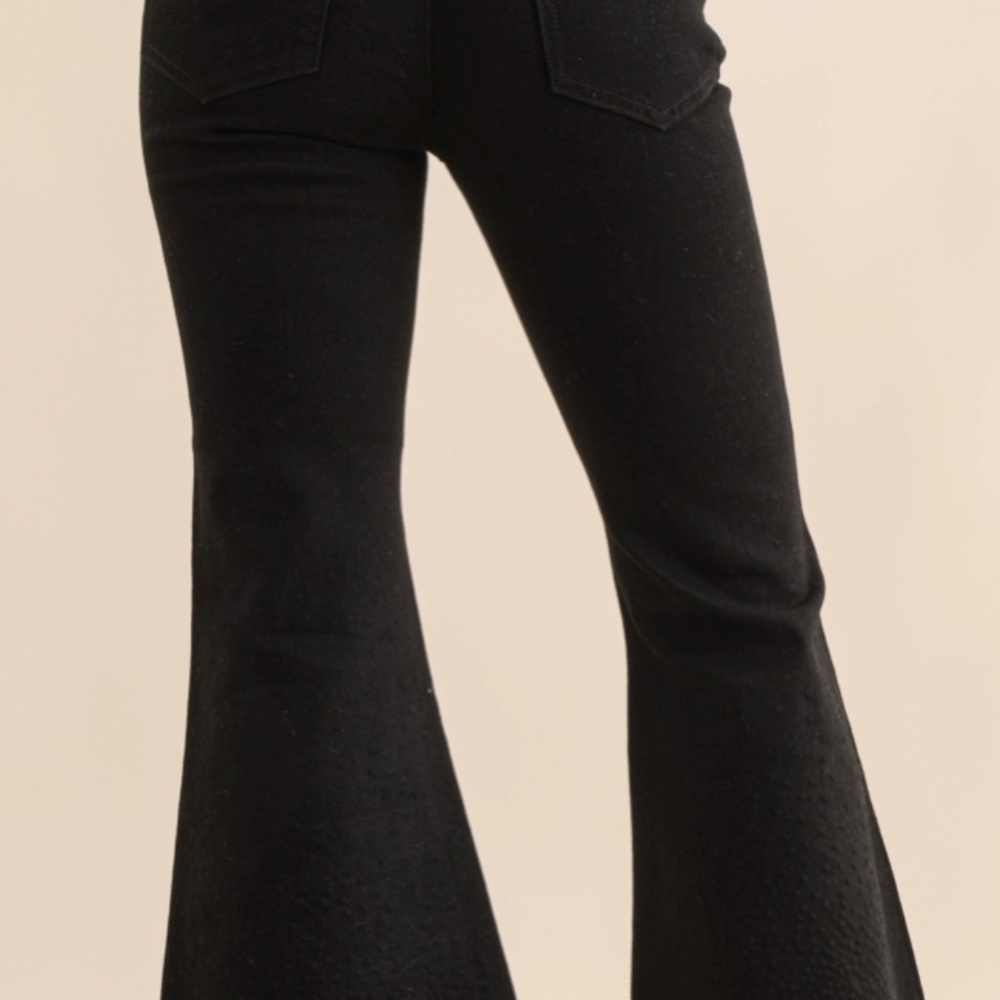 NEW! by Blue B Cotton Stretch Studded Rhinestone Fringe Bell Bottom Jeans Sz SML - Picture 15 of 16
